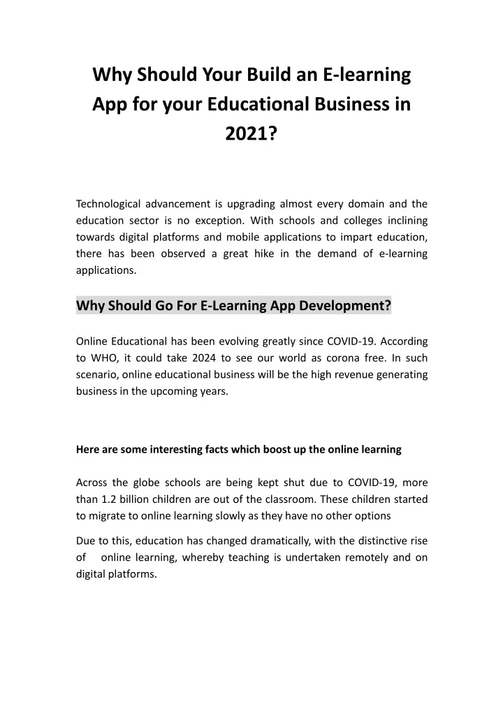 why should your build an e learning app for your