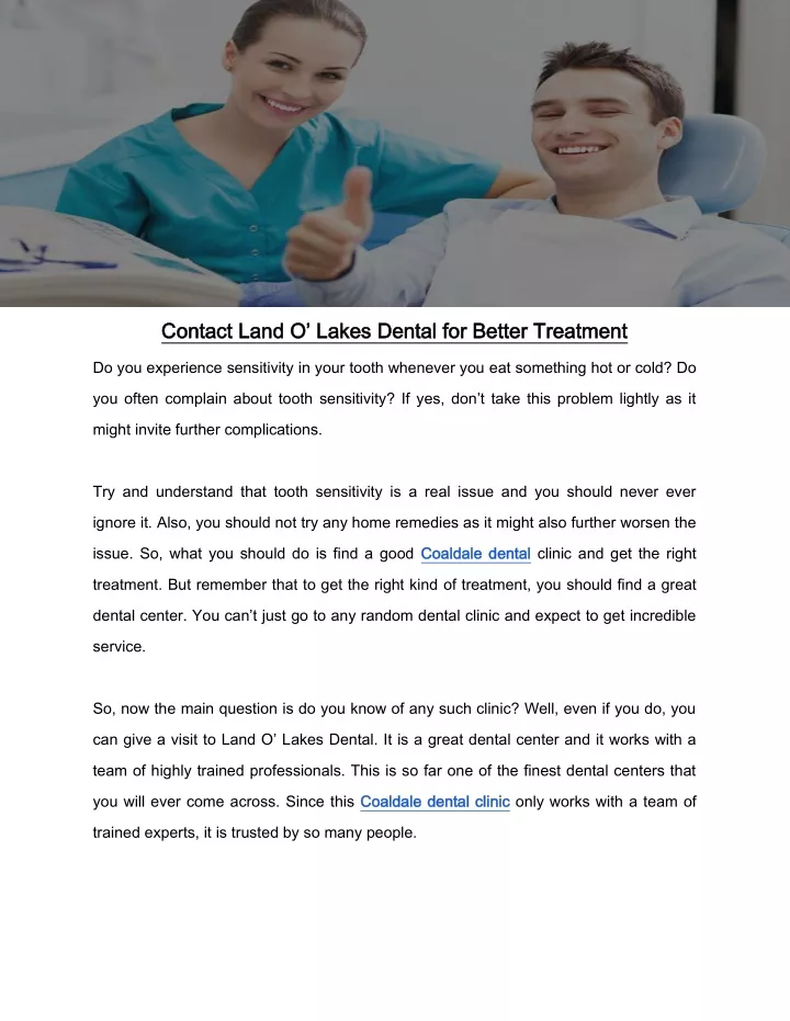 contact land o lakes dental for better treatment
