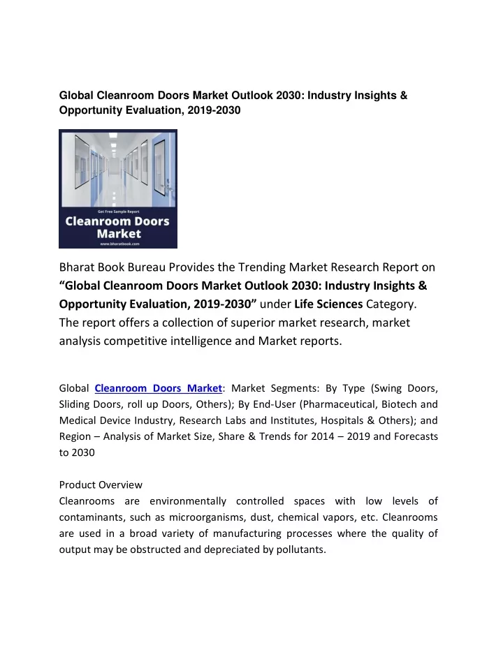 global cleanroom doors market outlook 2030