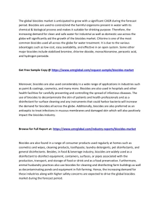 the global biocides market is anticipated to grow