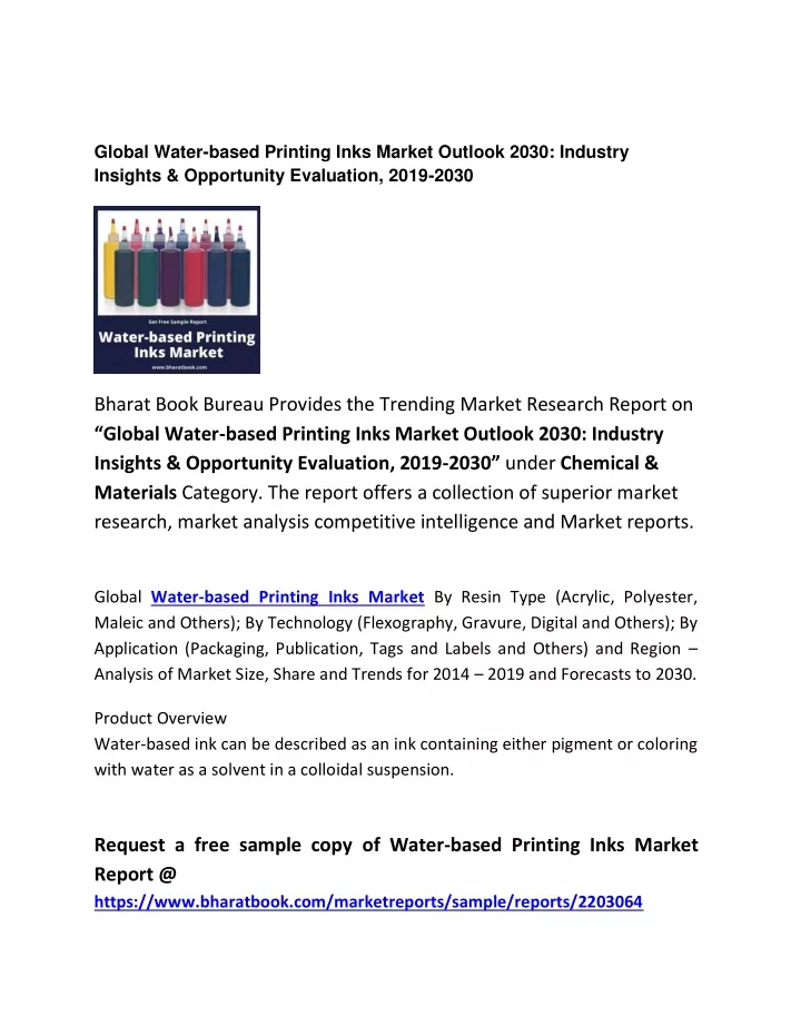 global water based printing inks market outlook