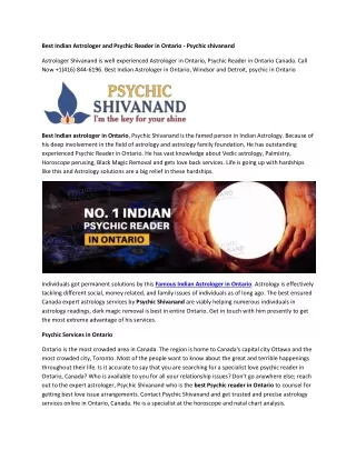 Best Indian Astrologer and Psychic Reader in Ontario - Psychic shivanand