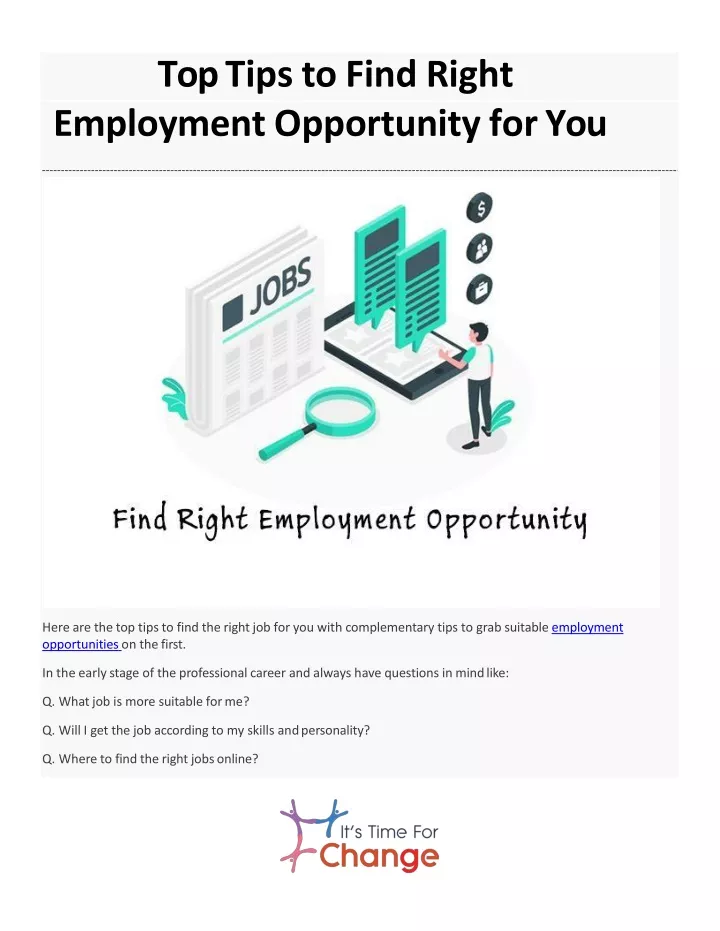 top tips to find right employment opportunity for you