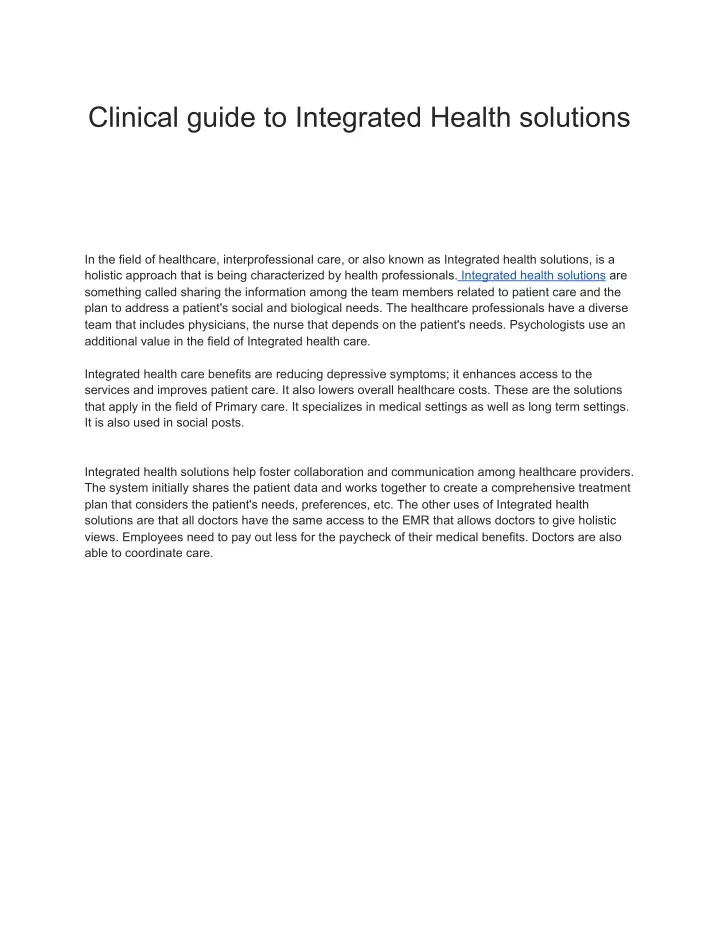 clinical guide to integrated health solutions