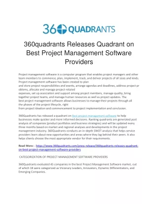 360quadrants Releases Quadrant on Best Project Management Software Providers