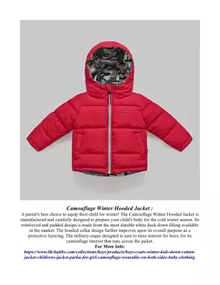 Camouflage Winter Hooded Jacket Baby Boy Clothing | Lil Chubbs