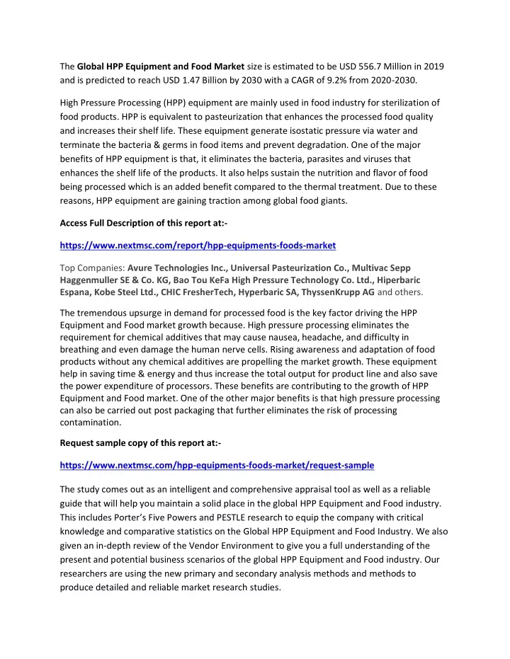 the global hpp equipment and food market size