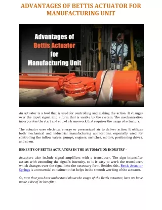 advantages of bettis actuator for manufacturing