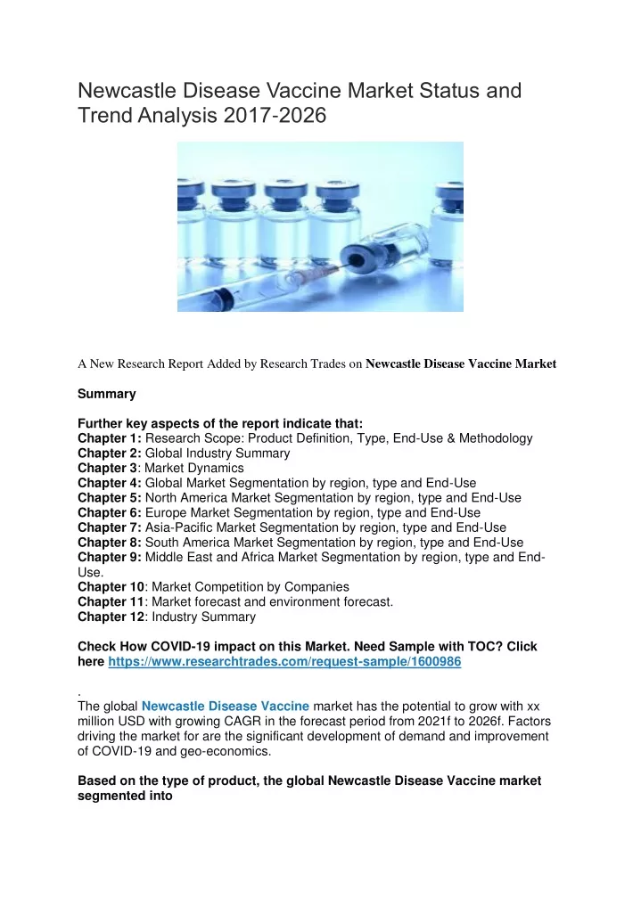 newcastle disease vaccine market status and trend