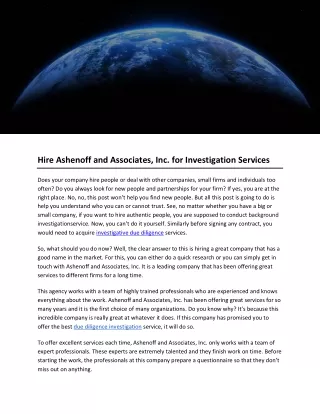 Hire Ashenoff and Associates, Inc. for Investigation Services
