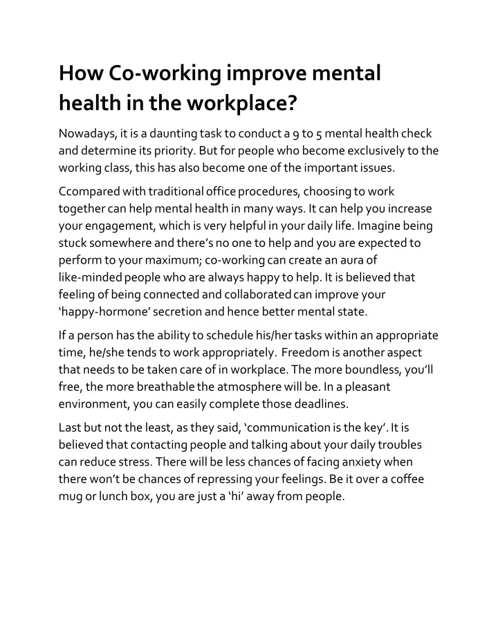 how co workingimprove mental health