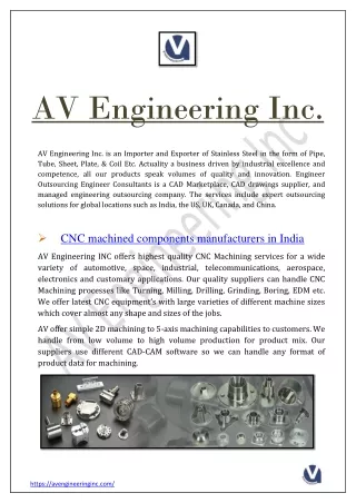 CNC machined components manufacturers in India