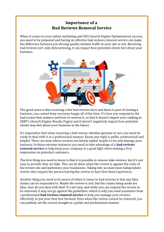 importance of a bad reviews removal service