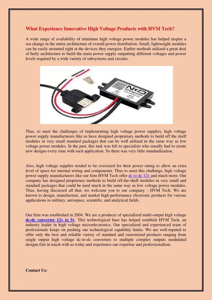 what experience innovative high voltage products