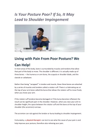 Is Your Posture Poor? If So, It May Lead to Shoulder Impingement