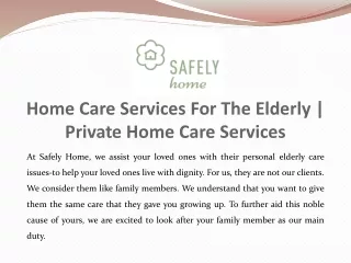 Home Care Services For The Elderly | Private Home Care Services