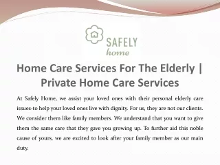 home care services for the elderly private home care services