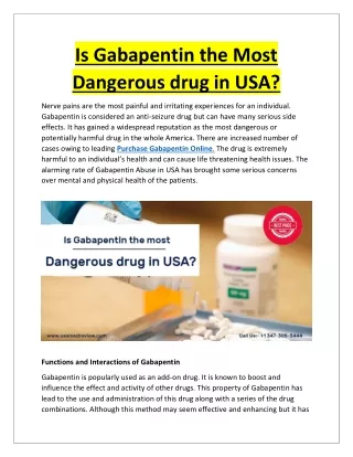 Is Gabapentin the Most Dangerous drug in USA?