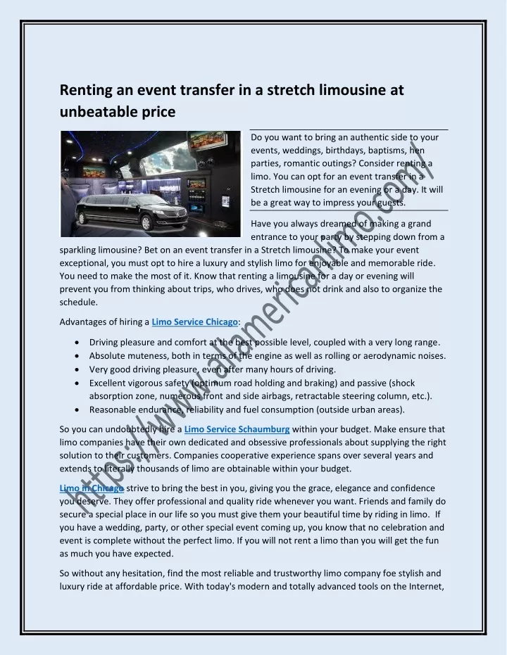 renting an event transfer in a stretch limousine