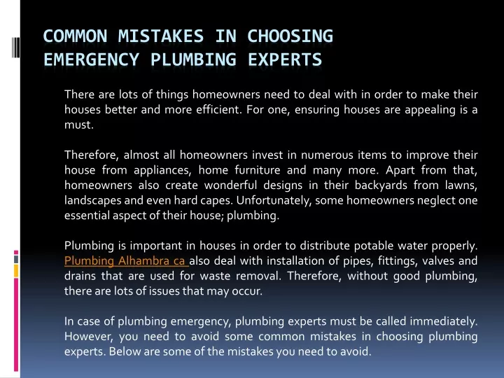 common mistakes in choosing emergency plumbing experts