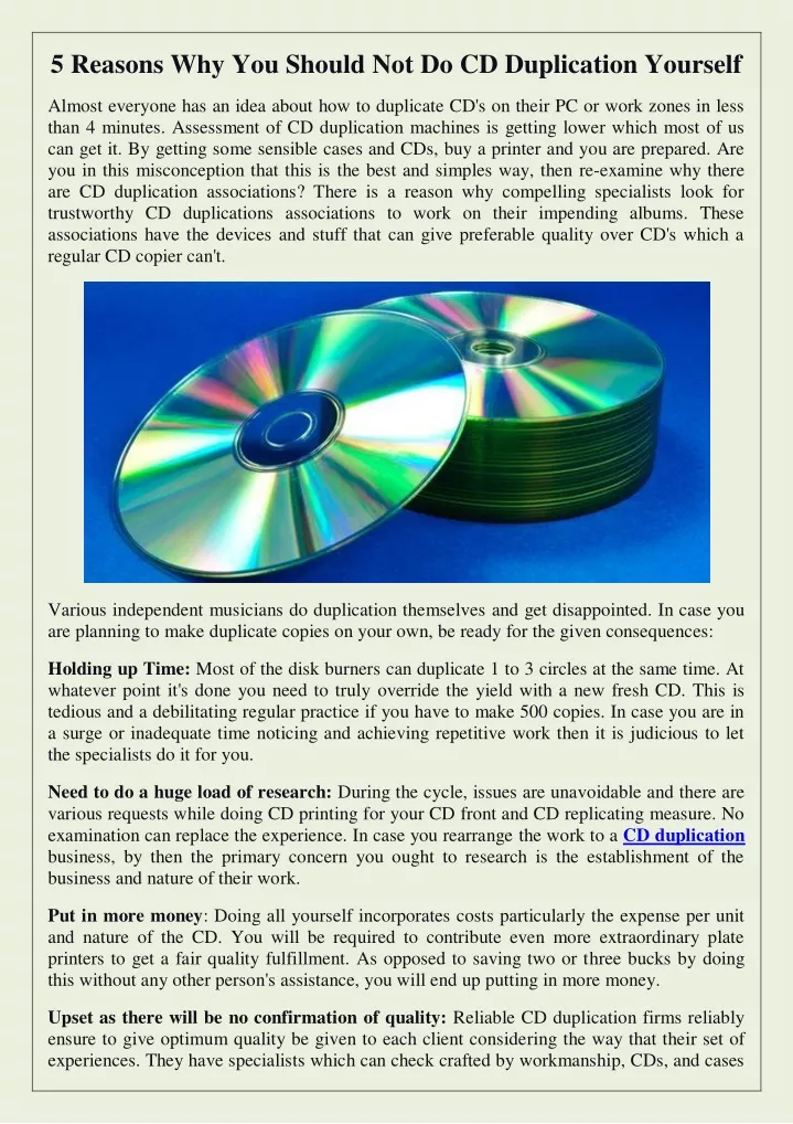 5 reasons why you should not do cd duplication