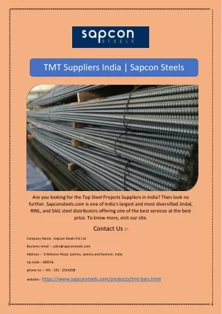 tmt suppliers india sapcon steels