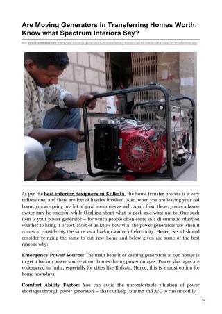 are moving generators in transferring homes worth