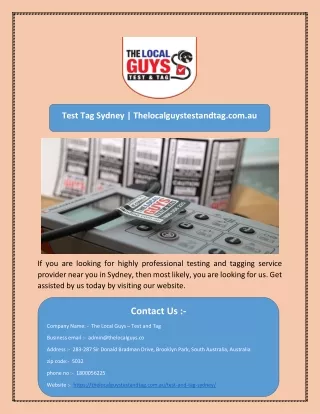 test tag sydney thelocalguystestandtag com au