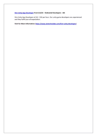 hire unity app developer from 12 hr dedicated