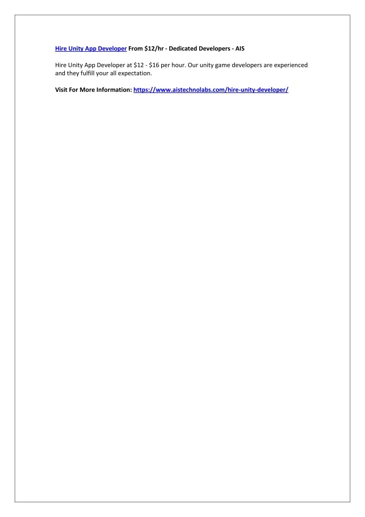 hire unity app developer from 12 hr dedicated