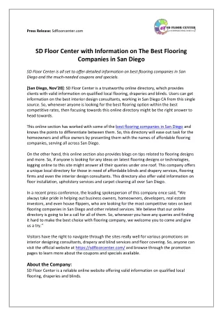 SD Floor Center With Information On The Best Flooring Companies In San Diego