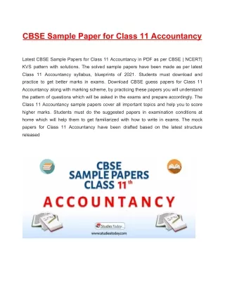 cbse sample paper for class 11 accountancy latest