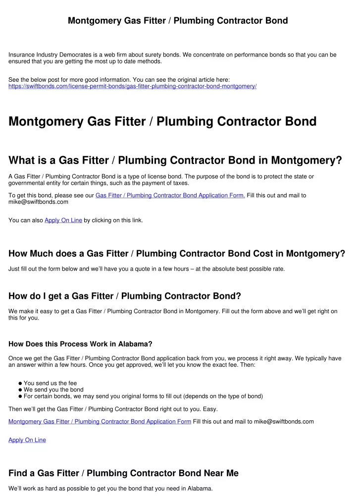 montgomery gas fitter plumbing contractor bond