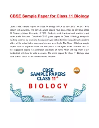 cbse sample paper for class 11 biology latest