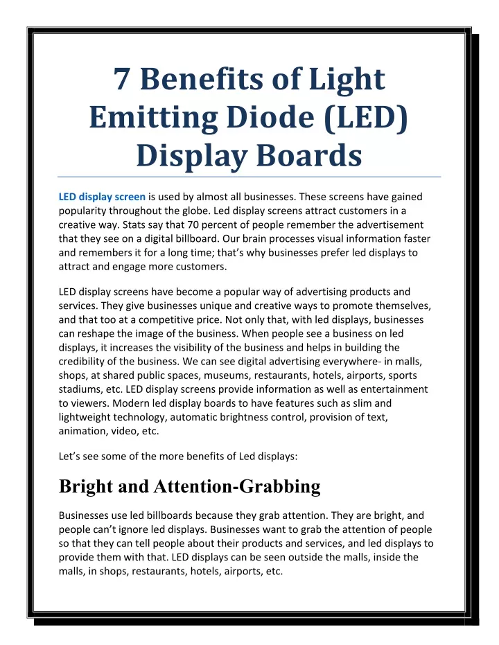 7 benefits of light emitting diode led display