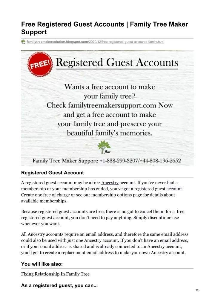 free registered guest accounts family tree maker