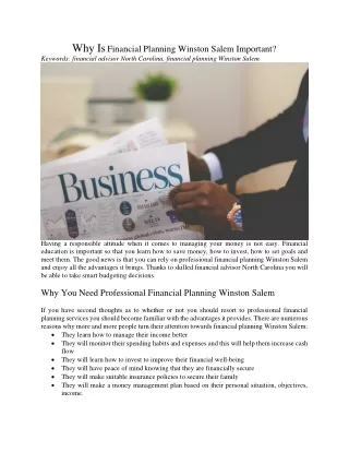 why is financial planning winston salem important