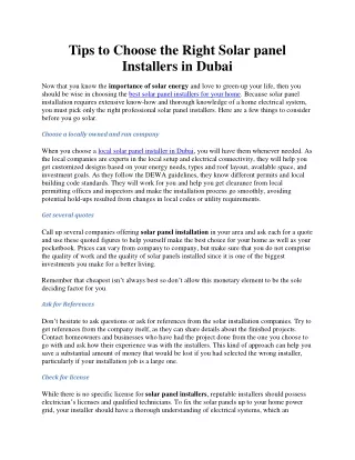 Tips to Choose the Right Solar panel Installers in Dubai