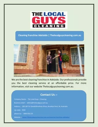Cleaning franchise Adelaide | Thelocalguyscleaning.com.au
