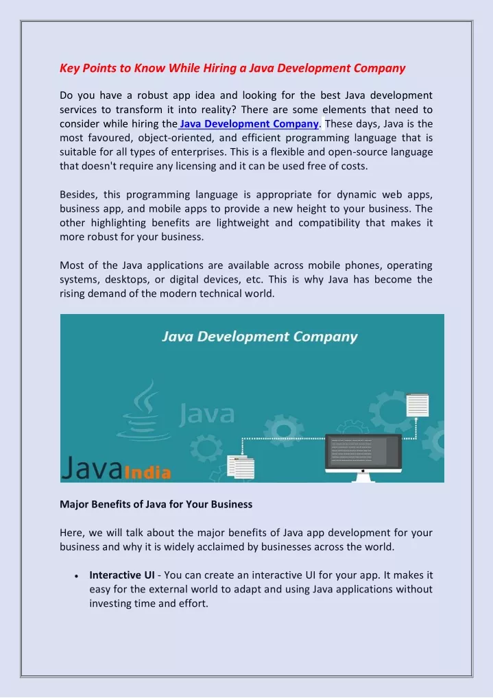 key points to know while hiring a java