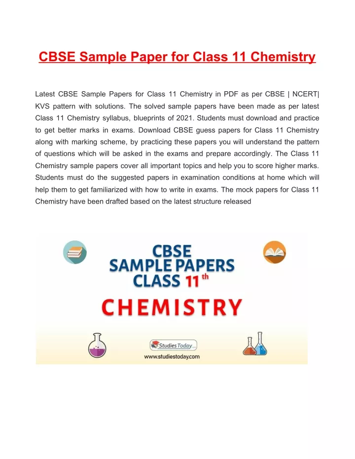 cbse sample paper for class 11 chemistry latest