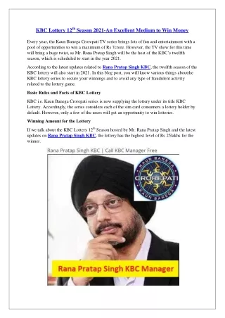 Rana Pratap Singh KBC | Rana Pratap Singh KBC Lottery Manager