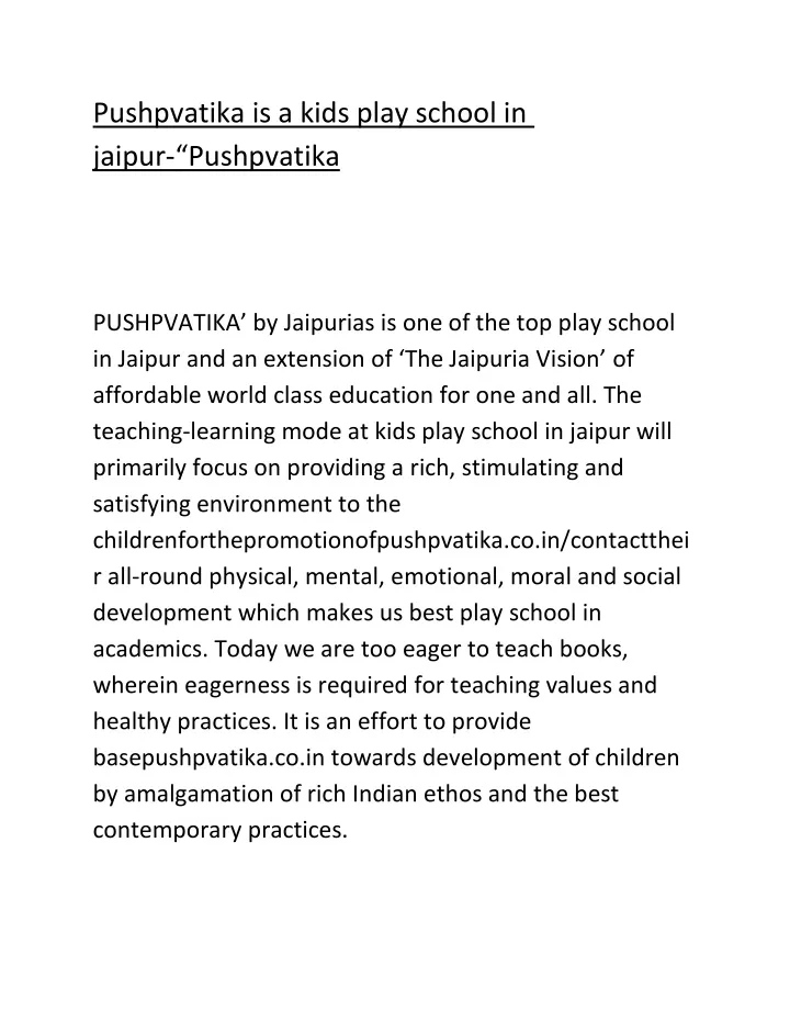 pushpvatika is a kids play school in jaipur