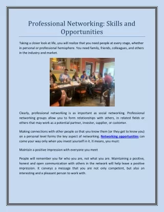 Professional Networking: Skills and Opportunities