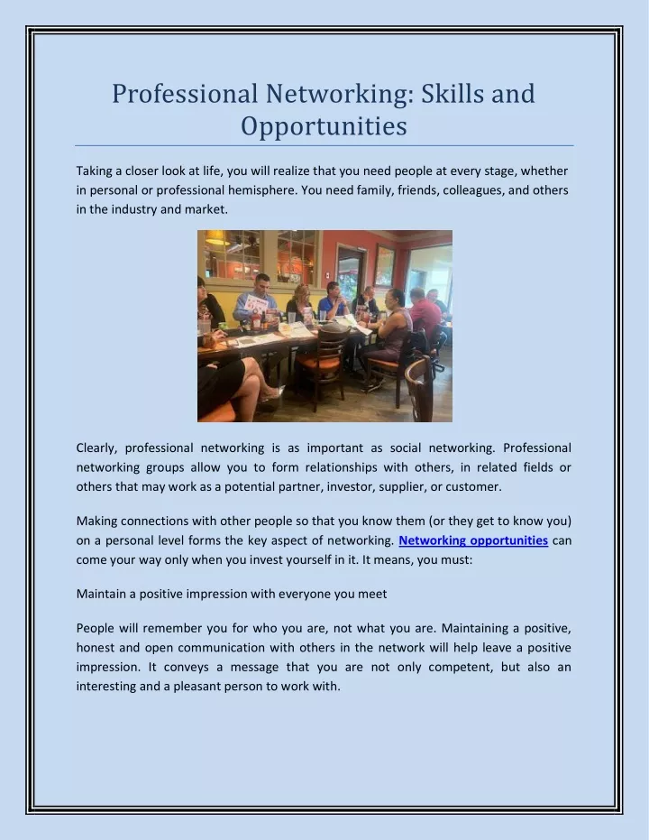 professional networking skills and opportunities