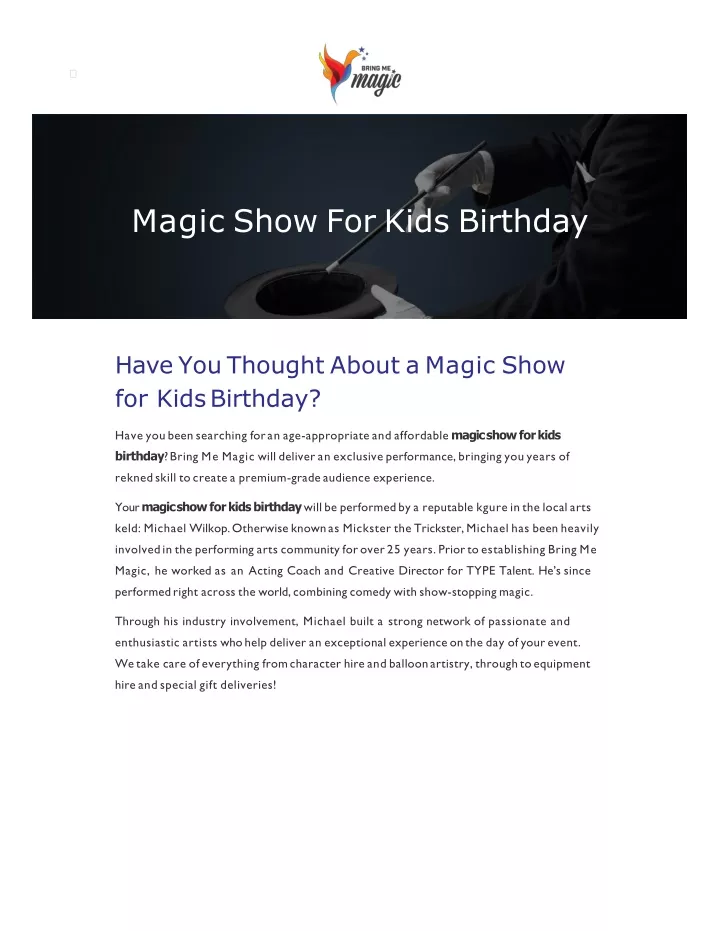 magic show for kids birthday