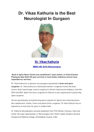 Dr. Vikas Kathuria is the Best Neurologist In Gurgaon