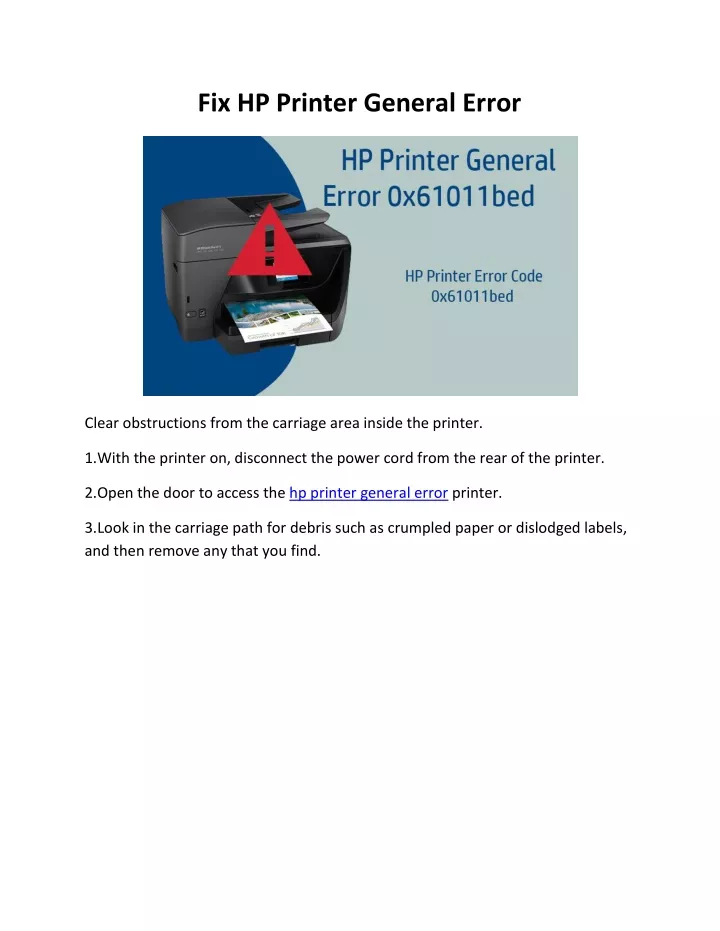 fix hp printer general error