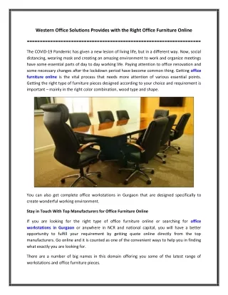 Western Office Solutions Provides with the Right Office Furniture Online