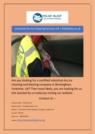 Industrial Dry Ice Cleaning Services UK | Polarblast.co.uk